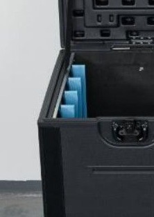 Catalog close-up — blue EVA foam blocks lining the inside wall of an LED transport case