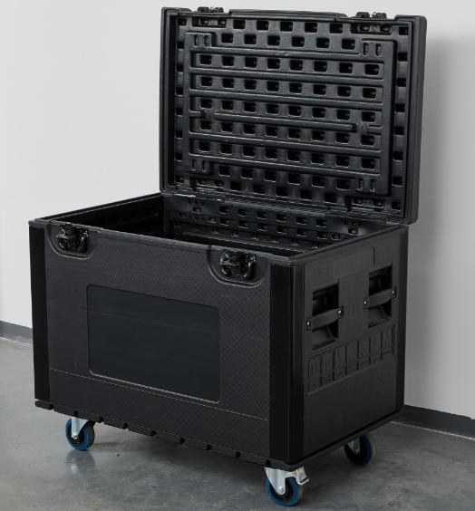 Open PE LED case interior with vertical panel slots and dividers